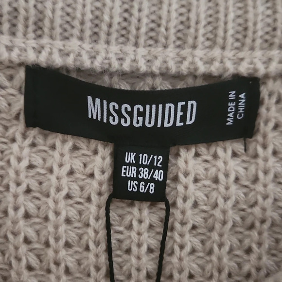 NWT Missguided | Off The Shoulder Waffle Knit Jumper Sweater in Stone - Size 6/8 - Picture 7 of 9